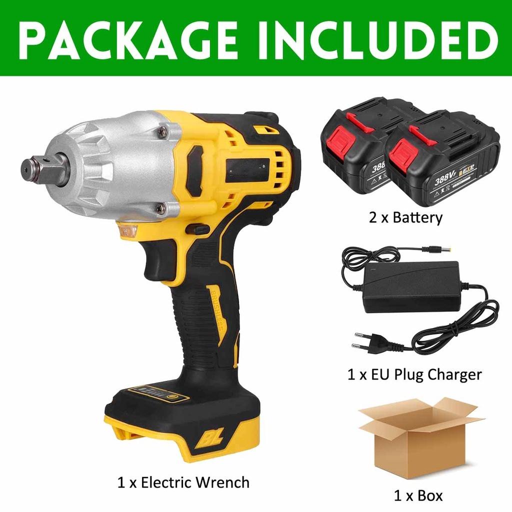 18V Cordless Electric Impact Wrench 800N.m Brushless Wrench Rechargeable 1/2 inches Li-ion Battery For Car Tires Power Tools