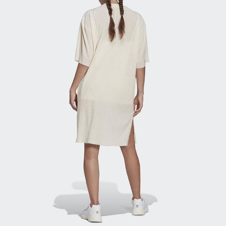 Adidas Originals Adicolor Solid Color Straight Cut Short Sleeve Dress Women dresses Beige HF7547