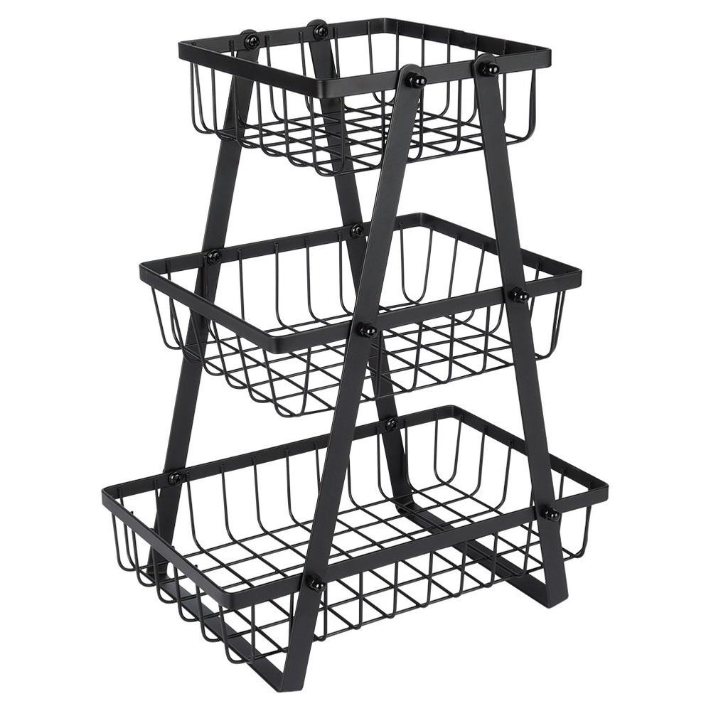 Black metal fruit basket, 3-tier