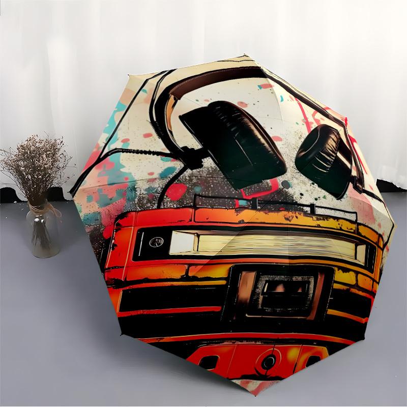 1pc Headphones, Boombox Automatic Folding Umbrella - Compact 8-Rib Design, Durable Plastic & Iron, Lightweight for Outdoor Daily Use086