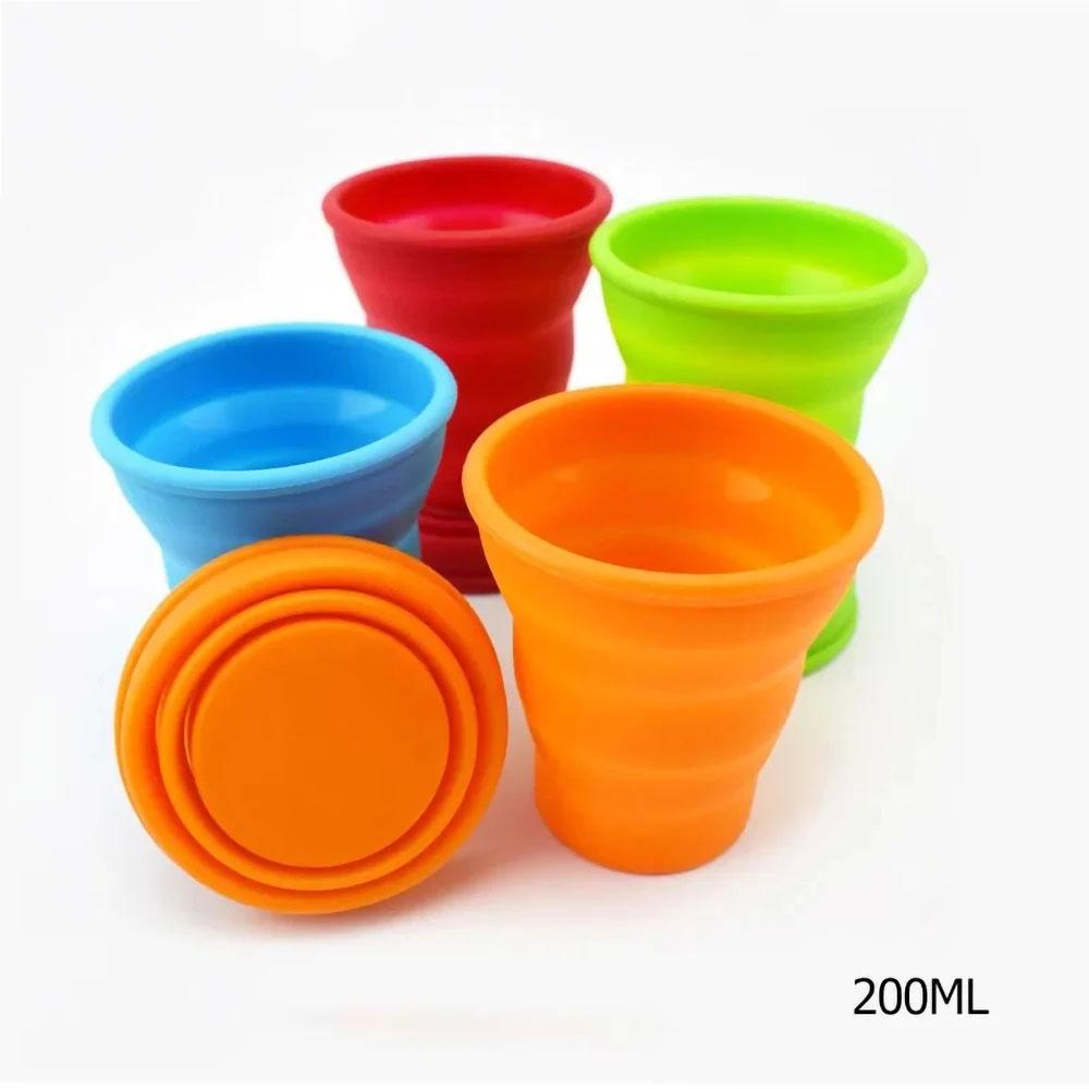 Folding 200mL Silicone Retractable Cup With Lid Portable High-Temperature Resistant Food Grade Water Outdoor Travel Water Cup