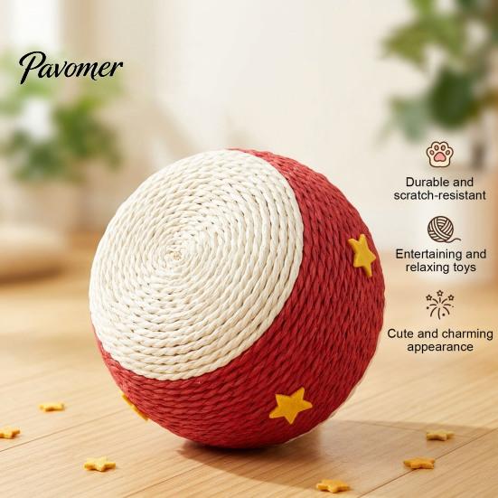 Kitten Hunting Training Ball Cat Scratching Ball, Drum Shaped Paper Rope Interactive Wear Resistant Pet Rolling for Indoor Cats To Scratch, Pat, Bite