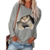 GMXIA Women's Fashion Casual Spring Autumn Kitten print Long Sleeve O-Neck Blouses & Shirts