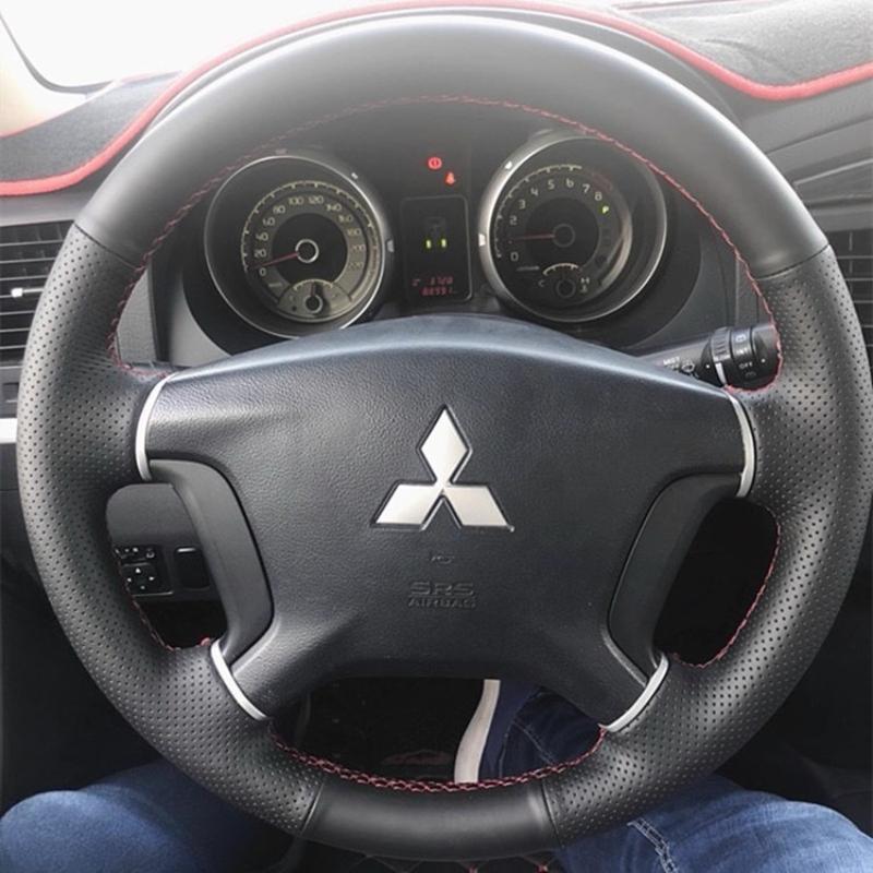 

для Mitsubishi Pajero 2007-2014 Galant 2008-2012 Ручная прошивка Черная Кожа Нескользящая Накладка на Руль Автомобиля 1