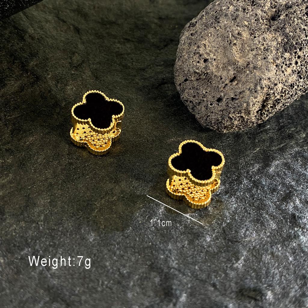 Premium Light Luxury 18K Zirconia Double-sided Four-leaf Clover Earrings Buckle Heavy Women's Earrings