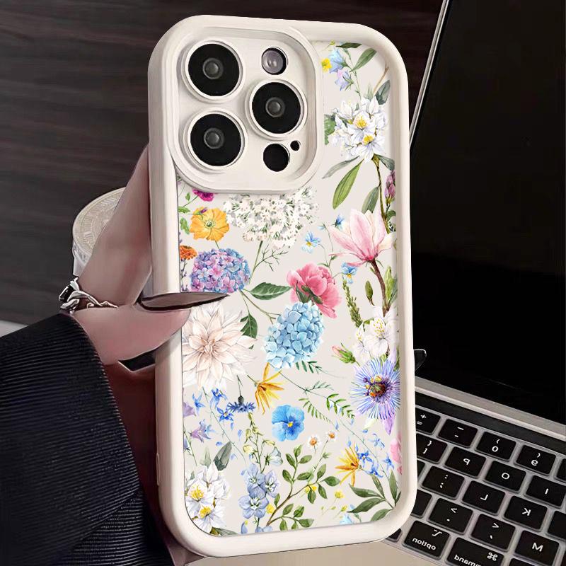 Colorful flowers Phone case For iPhone 16pro  14pro 15 Pro Max 11 12 13 16 14 Plus Silicone Shockproof Case