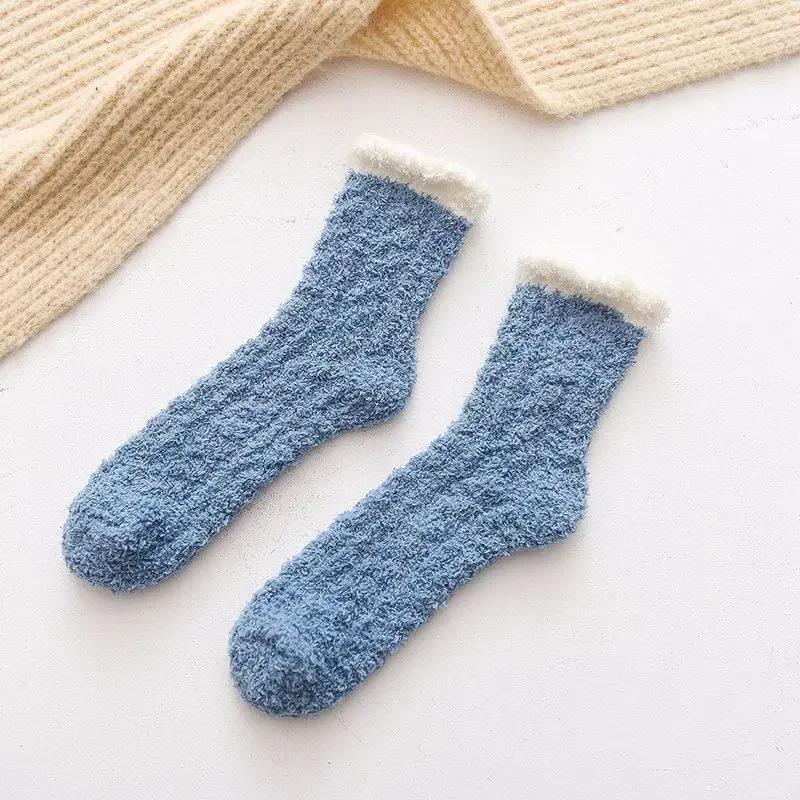 Coral Fleece Socks Women Mid Calf Thermal Winter Sleeping Booties Non Slip Grips Cozy Maternity Postpartum Home Wear Socks