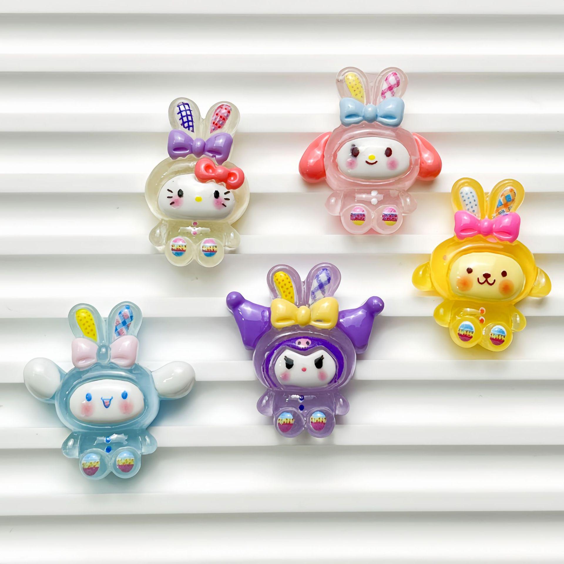 Cartoon Luminous Resin Seagull Rabbit Accessories for DIY: Hair Clips, Shoe Decor, Fridge Magnets, Keychains