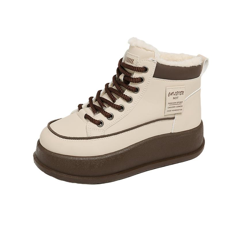 Fleece High-top Snow Boots Winter New Thickened Warm Cotton Shoes Thick-soled Heightening Casual Sports Short Boots