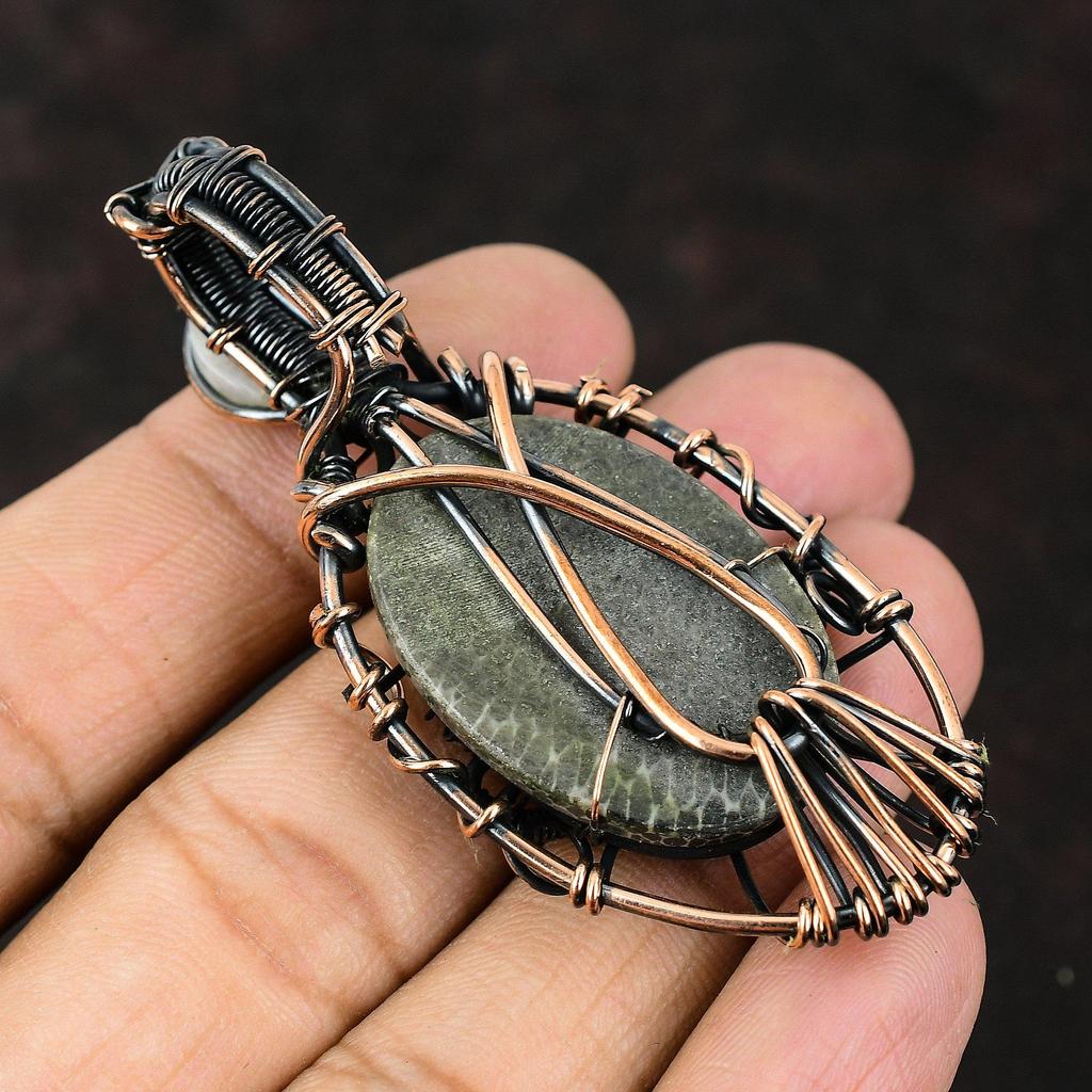 Evil Eye Stingray Coral Copper Wire Wrapped Gemstone Pendant Copper Wire Wrap Jewelry Moonstone Evil Eye Pendant Handmade Women Pendant Gift