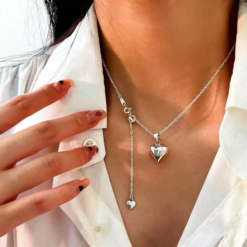 Adjustable Heart Pull Chain Pendant Necklace For Women Minimalist Summer Accessory Versatile Layering Choker