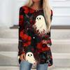 Women's Halloween Printed Long Sleeve Round Neck T-Shirt Mid-Length Casual Top