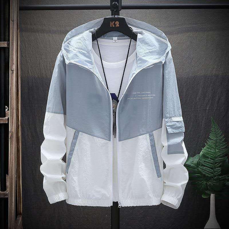Herren Sommer Hautmäntel Herren Ultraleicht UV Sonnenschutz Große Größe Kapuzen Windbreaker Jacke Herren Gestreifte Freizeit Oberbekleidung