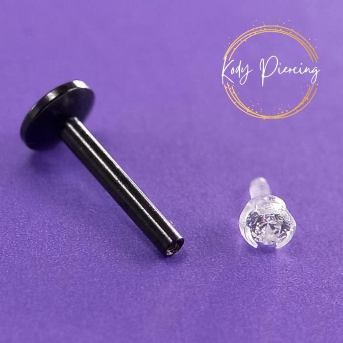 KODY PIERCING Black Surgical Steel Labret Decorated with a Crystal Set on 8mm Bioflex Rod