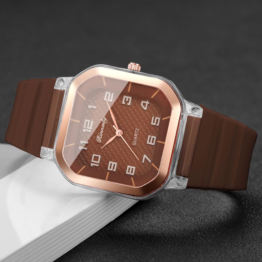 Xiaomi 2PCS Fashion Square Women Watches Heart Bracelet Set Silicone Strap Analog Quartz Watch Reloj Mujer Girls Clock(Without Box)
