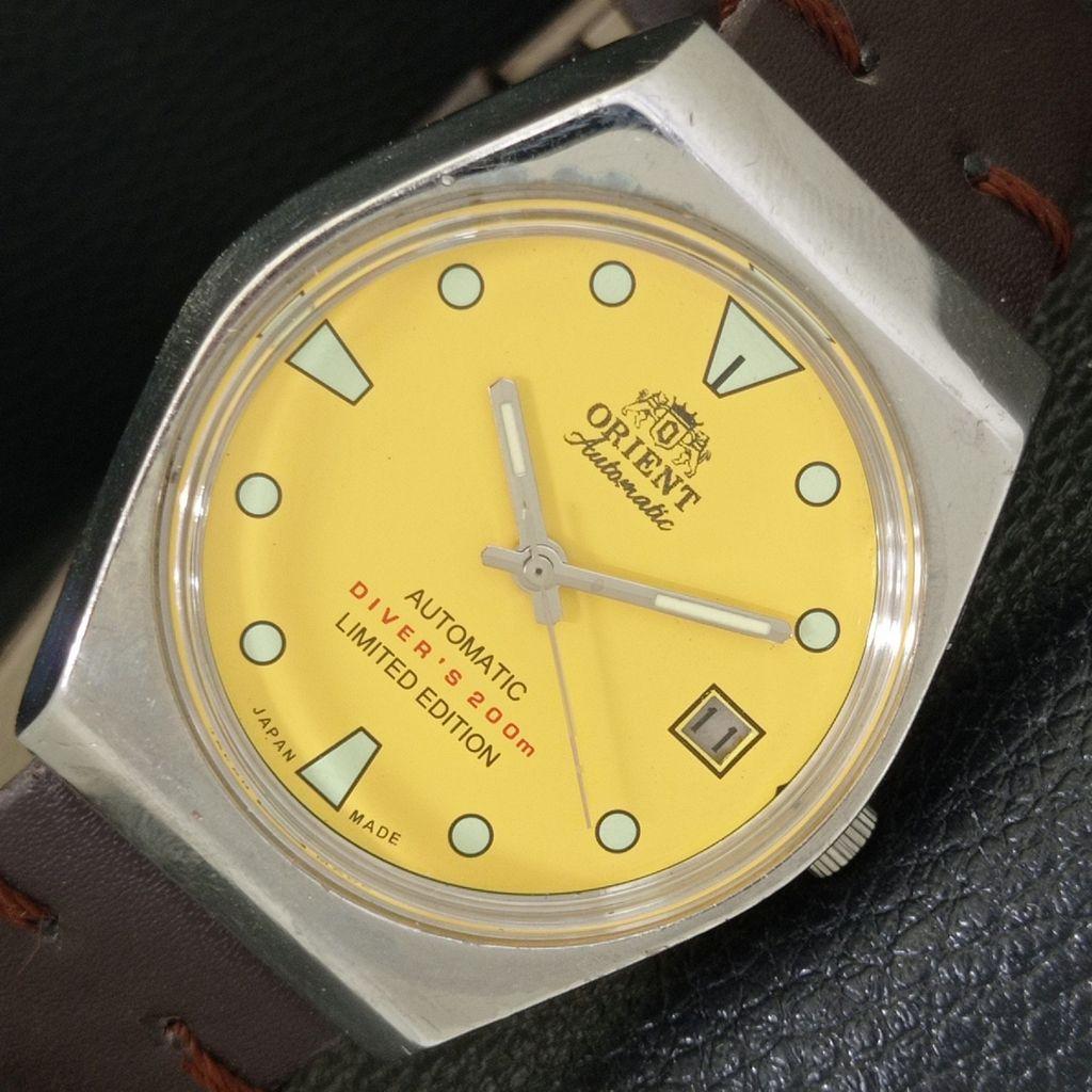 

ORIENT AUTOMATIC 46941 JAPAN MENS VINTAGE YELLOW COLOR DIAL WATCH a701840-5 R207-a701840