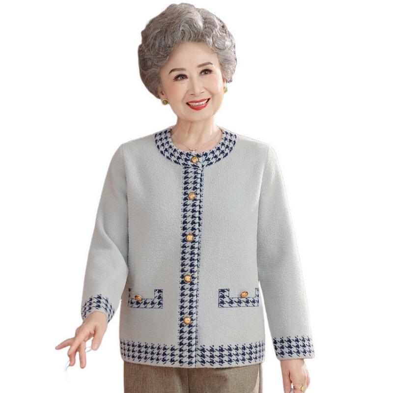Middle-aged Mother Clothing Autumn and Winter New Temperament Coat Grandma Clothing Fashion Casual Knitted Jacket Top