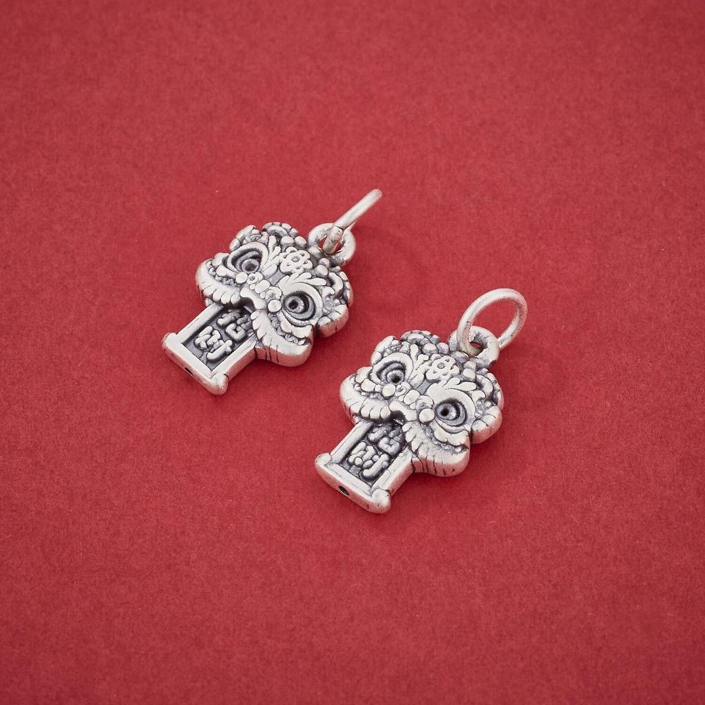 S999 Sterling Silver Retro Lion Dance Charm - Handmade DIY Bracelet Pendant