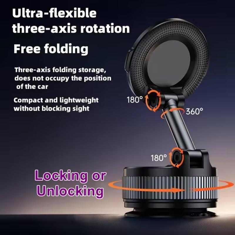 Portable Vacuum Suction Cup Car Magnetic Mount with Folding Rotating Feature Works In Kitchen Bathroom Glass Gym Fits All Phone