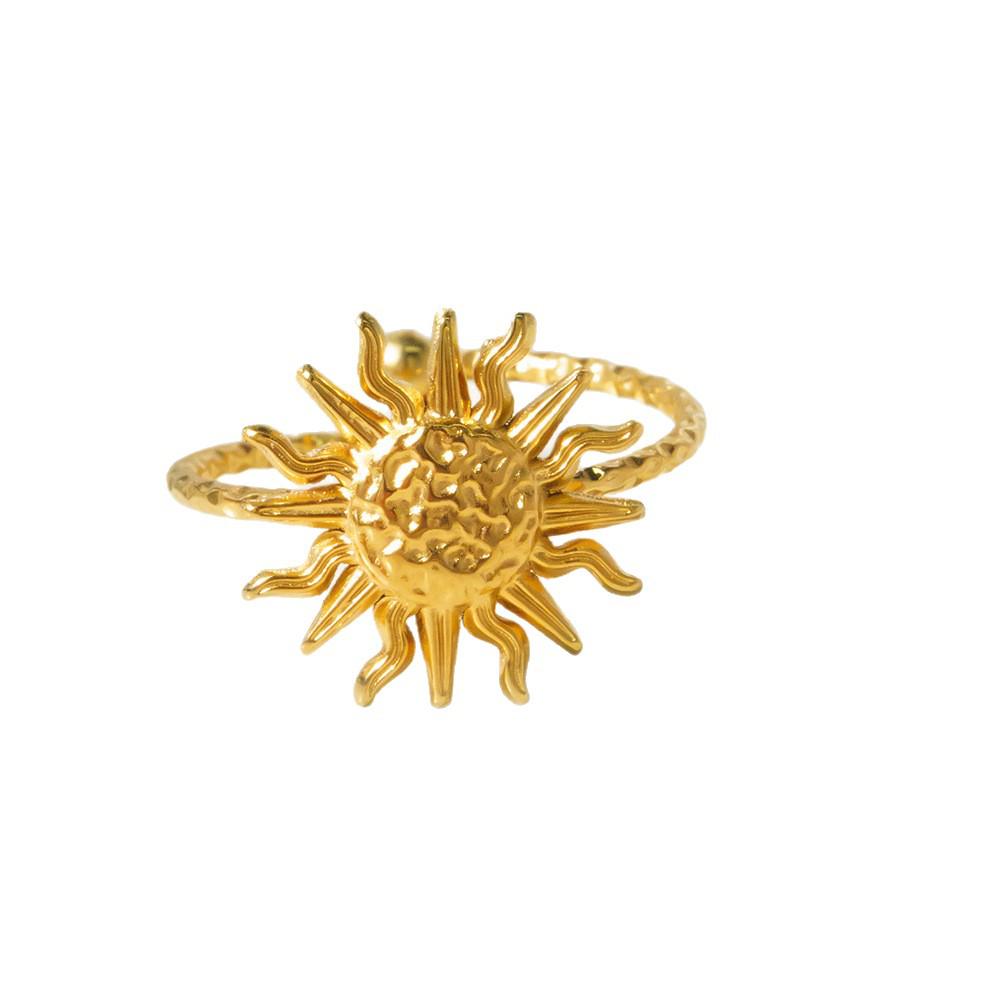 European & American Fashion Electroplated 18k Gold Stainless Steel Sun Ring for Women