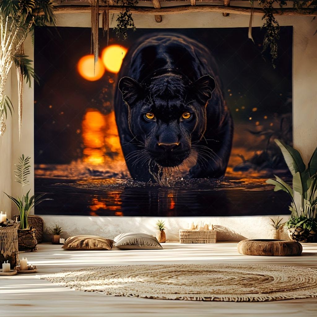 2D Flat Surface 1-piece Display Shows the Background of the Black Panther Walking In Water Suitable for Living Room