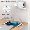 Multiple USB Socket, Wall Socket, Cube, 4 Sockets, with 3 USB Power Supply, 7-in-1 Power Strip USB Power Supply with Switch, Wall Socket