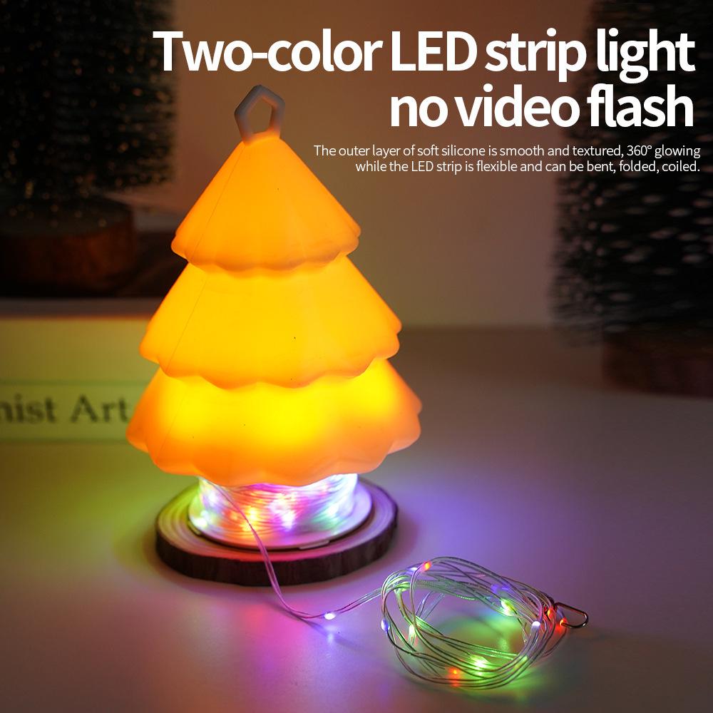 Rechargeable Christmas Tree Silicone Night Light with 10m String Light Storage, Colorful Atmosphere, Perfect for Outdoor Camping