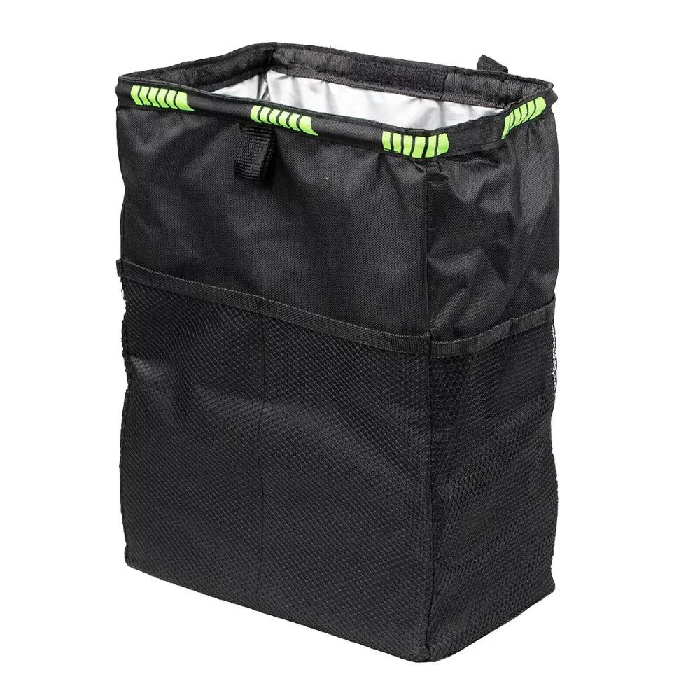

Hanging Car Trash Bag Leak Proof Car Storage Bag for Outdoor Camping Traveling Green Edge Black