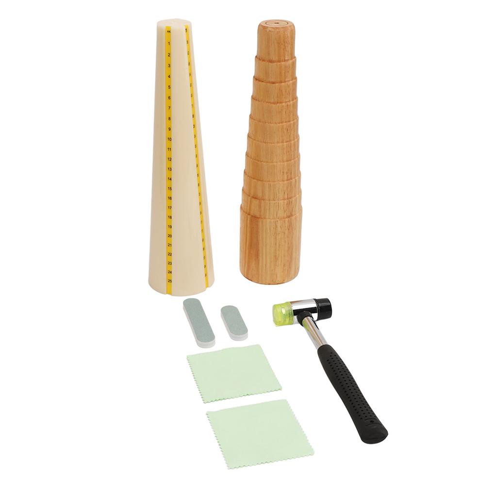 7pcs Jewelry Sizer Tools Wooden Step Bracelet Mandrel Sizer Rubber Hammer Mallet Bangle Shaper Tool