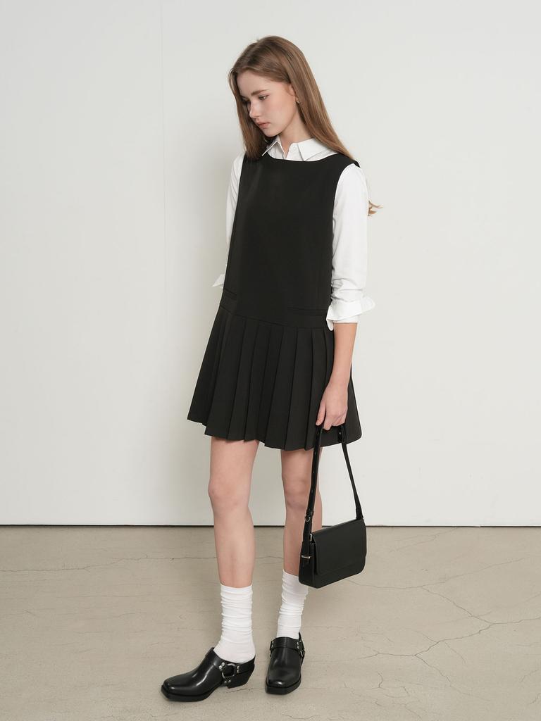 General Idea Pleated Skirt Mini Dress [Black] / Gf1Lop503