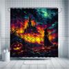 Halloween Shower Curtain Set - Witch & Castle with Pumpkins, Water-Resistant Polyester, Bathtub Partition,Fantasy Bathroom Decor
