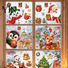 Winter Seasonal Room Decor 6Pcs Christmas Window Cling, Santa Snowman Penguin Reindeer Static Glass Cute Cartoon Adhesives Decals for Storefront,