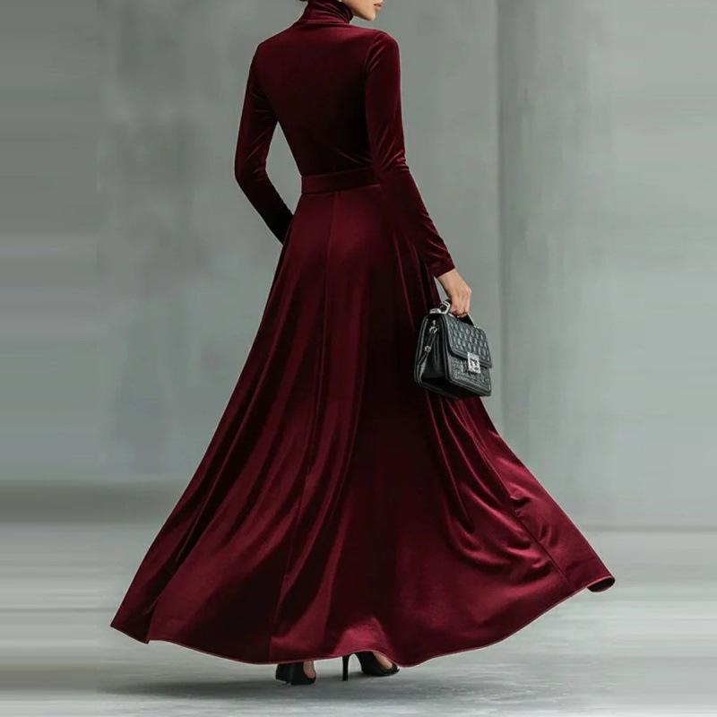 European and American Women's High Neck Long Sleeve Evening Gown Skirt