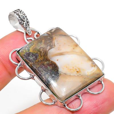 Natural Mud Crack Fossil Gemstone 925 Sterling Silver Gift Pendant 2.01" N7b29