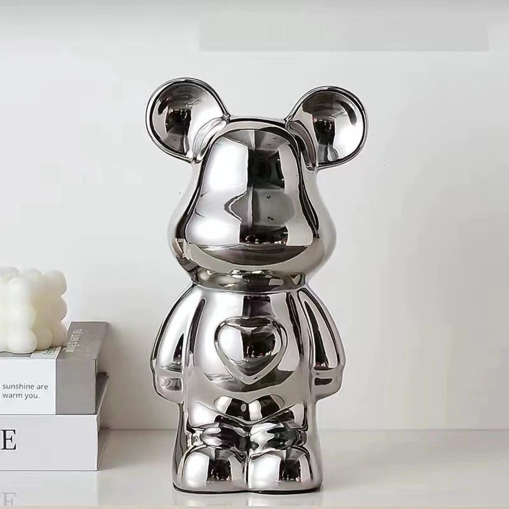 2pcs Aesthetic Bear Brick Ceramic Statue Teddy Bear Decor Action Figure Sculptures Ornament for Room Home Decoration Crafts