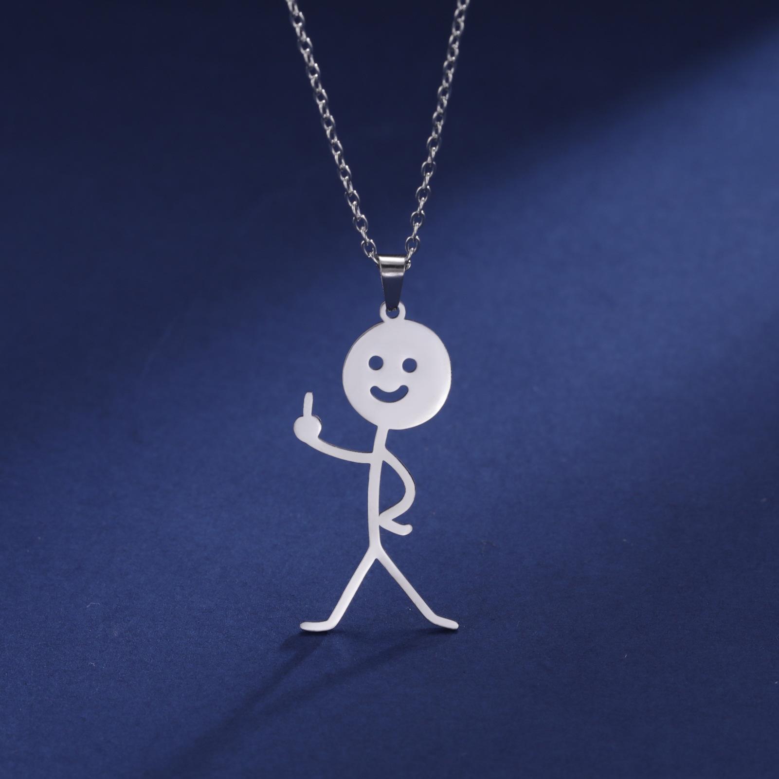 Кулон-ожерелье Stickman с глянцевым вырезом, руки в боки, средний палец, европейский и американский 60CM(Necklace Long)