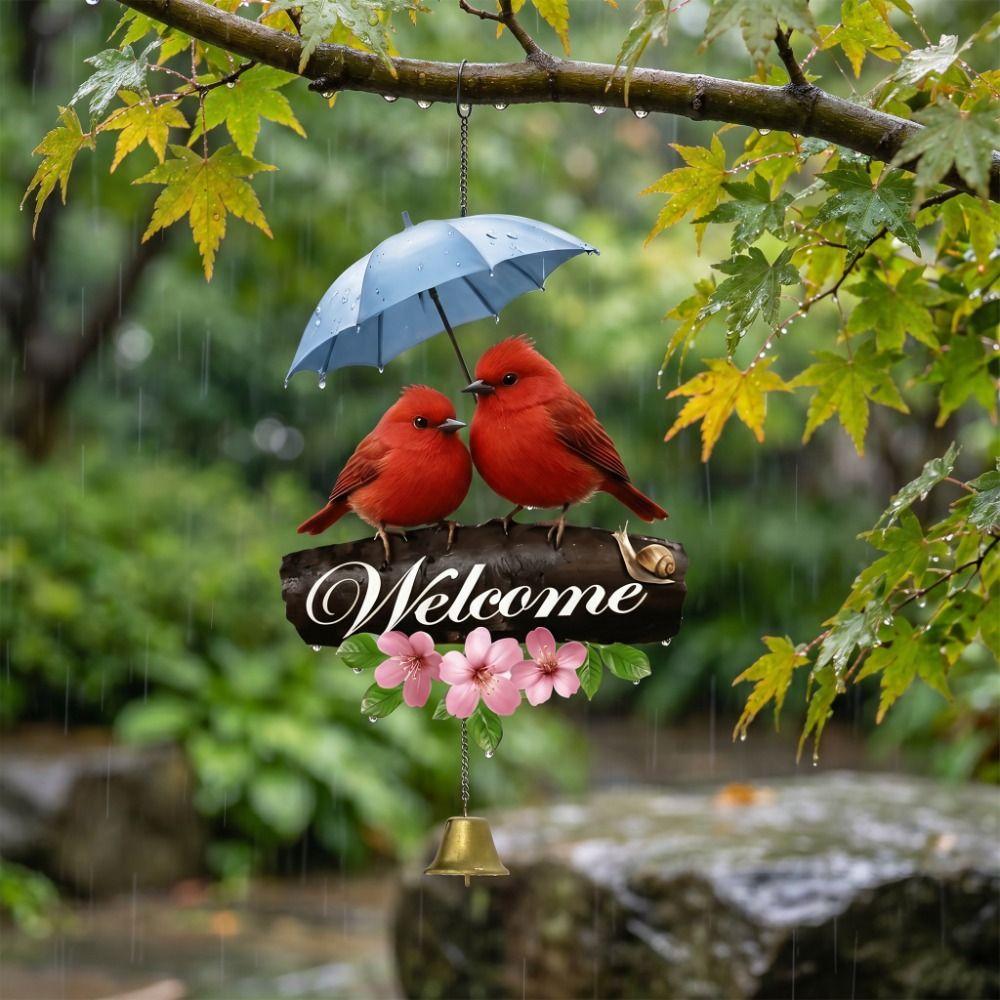 2D Flat Welcome Wind Chime Flower Bird Door Decoration Creative Porch Decoration Outdoor