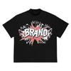 Washed Black Mock Neck T-Shirt Graffiti Hand BRAND Explosion Print Hip Hop Stree
