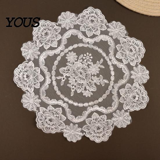 White Lace Doilies for Home Decor Retro Placemat, Floral Doilies, Embroidered Table Mat, Coasters Sheer Mesh Doily Tea Cup, Vase, Coffee Accessories