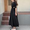 Abito vintage francese Abito da donna casual con maniche a sbuffo Abito intero coreano con fasciatura gotica Abito midi nero Abito da sera femminile Chic