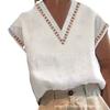 2023 Women's European & American Lace Hollow Cotton Linen V-Neck Shirt