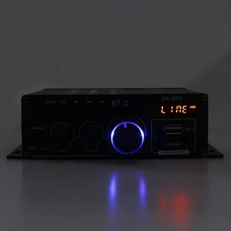 Kompakter 2-Kanal-Audioverstärker mit Bluetooth 5.0, 40W + 40W Ausgang, USB/SD-Kartenwiedergabe, Aluminiumgehäuse, Hi-Fi Stereo, 12V/2A Netzteil, Fernbedienung