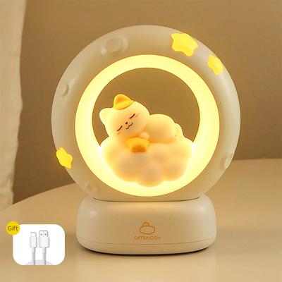 Cute Cat Night Light Cartoon Creative Atmosphere Decoration Ornaments for Children's Room Bedside Charging Soft LED Lights Gift