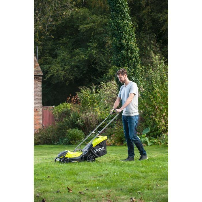 RYOBI - Tondeuse Poussée 18V ONE+ - Ø Coupe 33 Cm - Ramassage Et Mulching - 1 Batterie 18V 4,0 Ah Et 1 Chargeur - RLM18X33B40