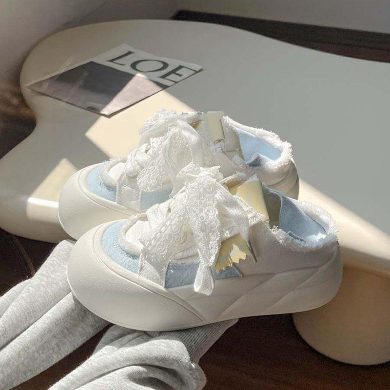 Lace canvas shoes women's new summer thin breathable bread shoes niche versatile platform white shoes