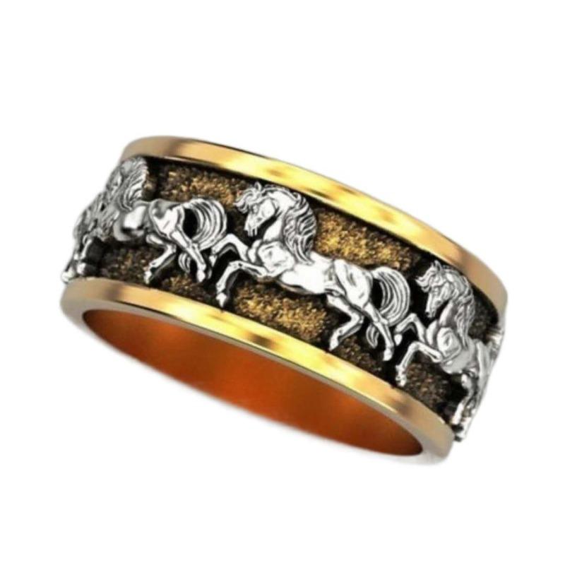 Yiwu Trinkets Hot Supply Jewelry Galloping Mustang Surrounded Silver Ring