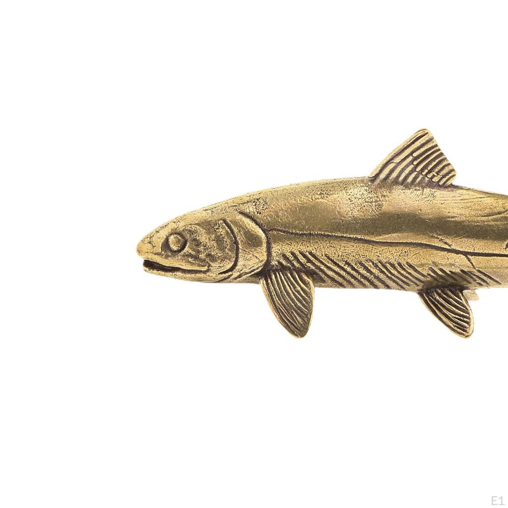 Brass Fish Statue Desk Topper Craft Retro Tea Pet Artware Good Fortune Lucky Figurine Desktop