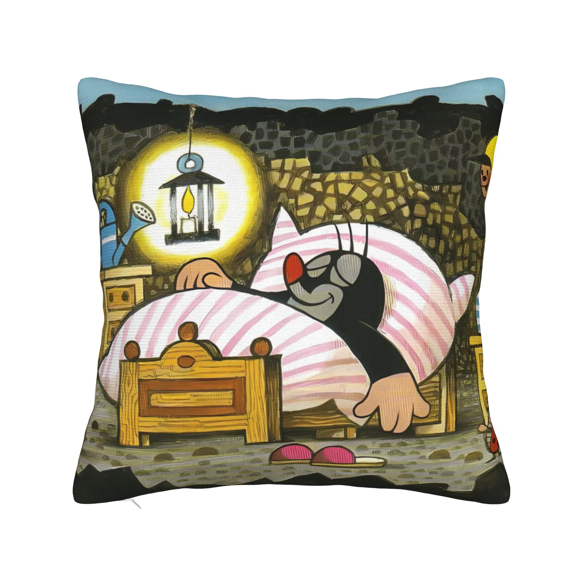 

The Little Mole Pillow Case Comfy Pillow Cover Vintage Cushion Cover For Sofa Home Decor 12x12Inch