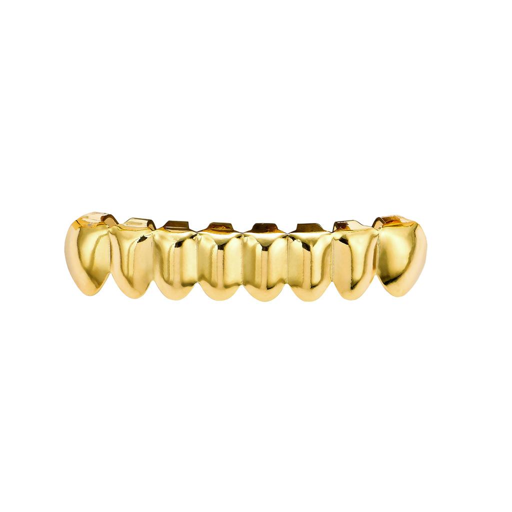 New HIP HOP Grillz Brass Gold Plated Set Plain 8 Teeth Top Bottom With Gold Rose Gold Silver and Black Grillz Teeth Body Jewelry