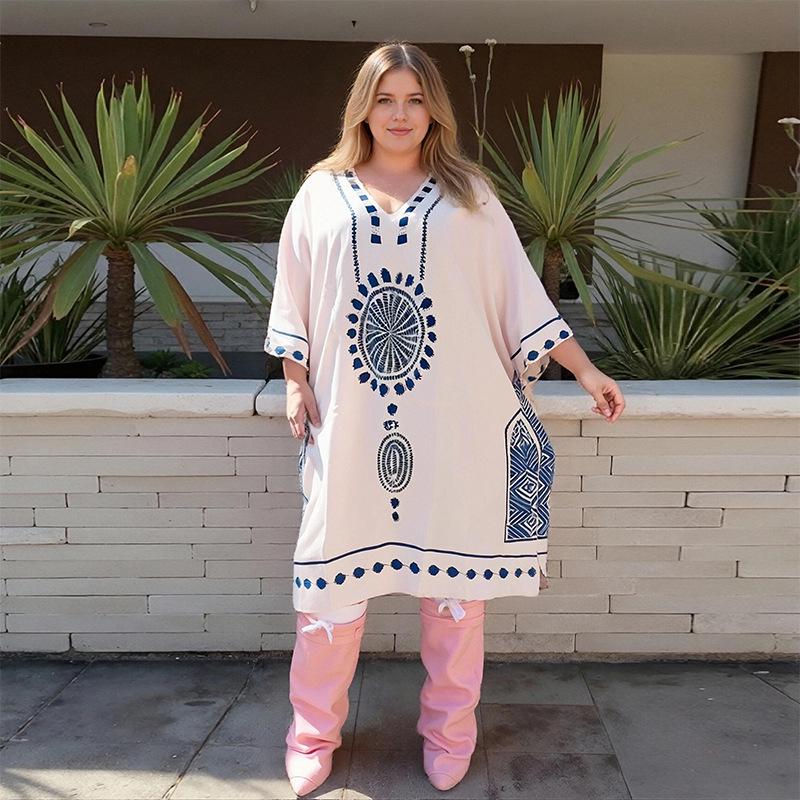 

Loose Batwing Sleeve Plus Size Mid-length Dress for Hot Weather 5XL